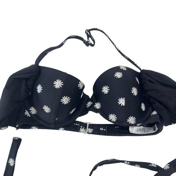 Old Navy Black Bikini Top Daisy Flowers Women SZ Small -Halter And Around Strap - Picture 2 of 10
